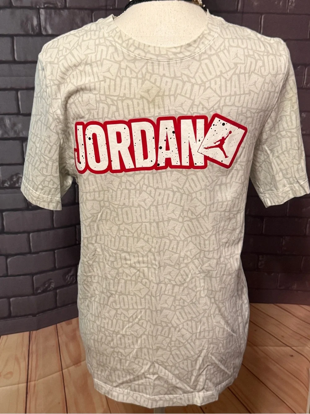 Jordan White Tee with Red Logo Graphic